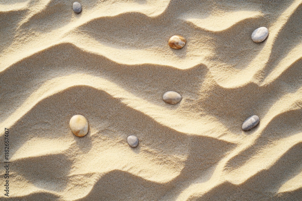 Poster waves of sand with pebbles creating patterns under the warm sunlight during a summer afternoon at th