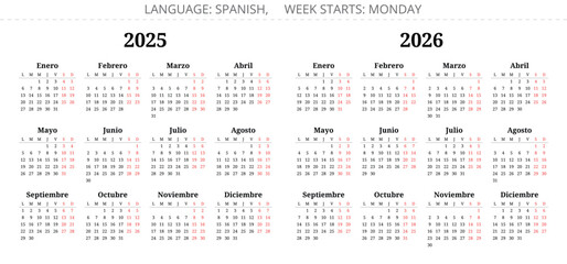 2025 and 2026 spanish year calendars. Vector illustration set Spain - Espanol Calendario