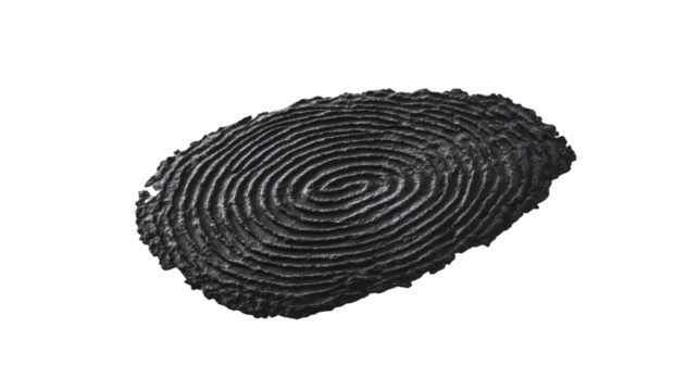 A black fingerprint on soil isolated on white backgroun