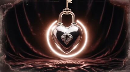 Fototapeta premium Heart-shaped Padlock With Intricate Design and Glowing Aura on a Velvet Background