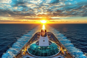 Cruise ship sunset ocean travel vacation scenic