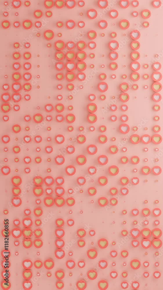 Poster 3d rendering vertical orientation. 3d illustration of many small discs with symbols of love - small 
