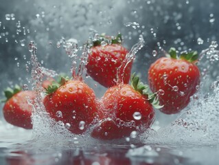 Water Splashing with Strawberries