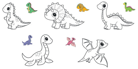 Set of coloring pages with dinosaurs. Vector illustration © Mayartlab