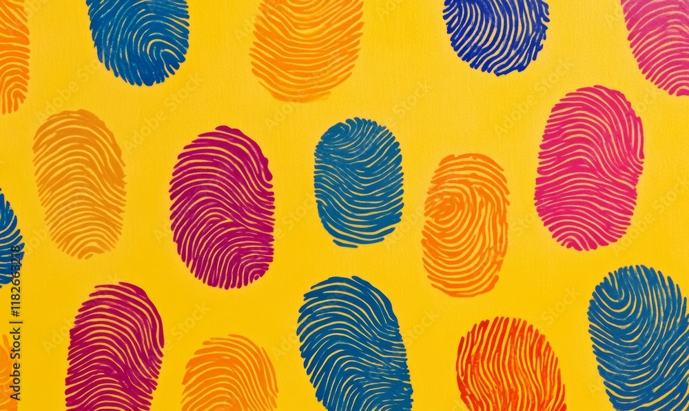 Aufkleber fingerprint pattern with colorful stripes on yellow background representing diversity