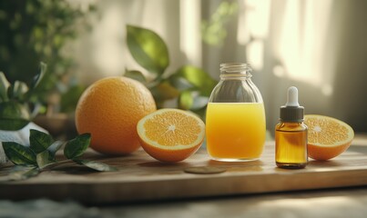 Fresh orange juice and essential oil