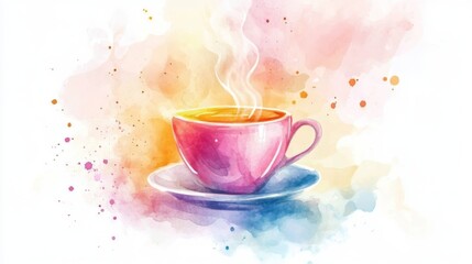 Fototapeta premium Vibrant Watercolor Coffee Cup, A Perfect Morning Drink