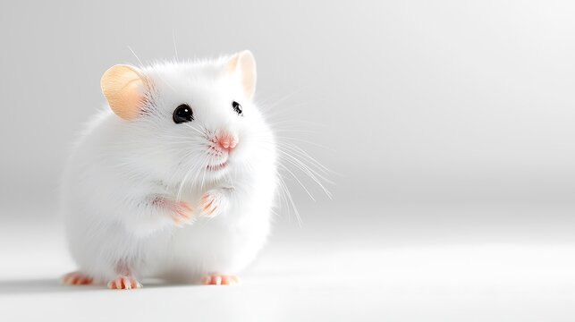 Adorable white hamster sitting on white background.