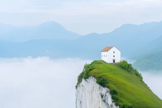 Tranquil Monastery Above Misty Mountains – Scenic Isolation and Historical Faith