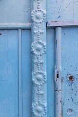 Tunis, Tunisia. Blue painted wooden door on a house near the Tunis Souk.