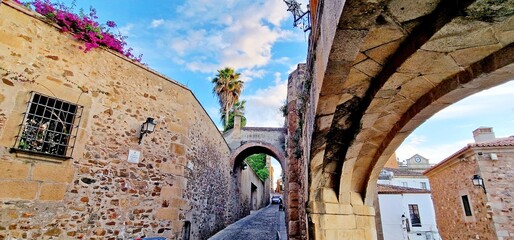 Typical cobbled streets in the historic centre of Caceres