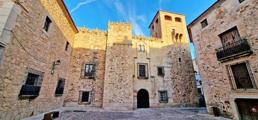 Typical cobbled streets in the historic centre of Caceres