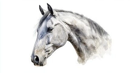 Majestic Grey Horse Portrait - Watercolor Style Fine Art Painting