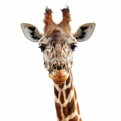 Obraz premium Curious giraffe staring isolated on white background