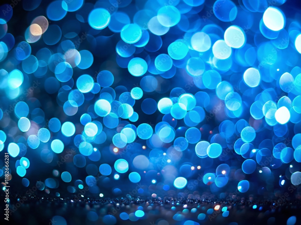 Poster abstract blue bokeh lights on black background - copy space for text