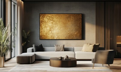Gold leaf texture on canvas creates a luxurious and modern wall decoration.