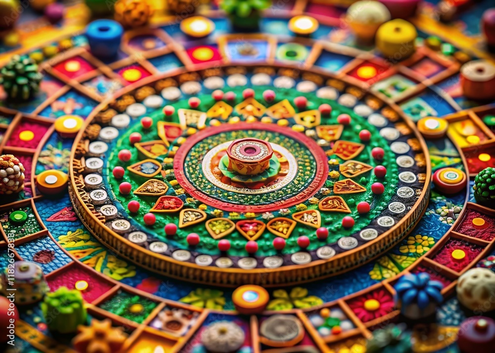 Poster abstract circular geometric patterns: tilt-shift miniature world design