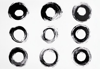 Abstract black paint brushstroke circles pack
