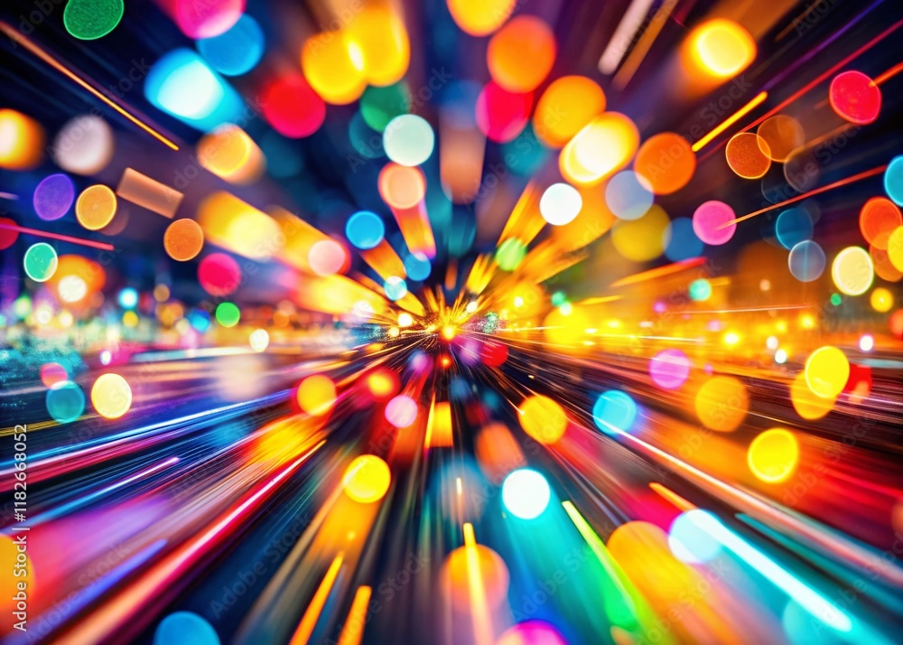Poster abstract colorful bokeh lights trails, motion blur, high depth of field background