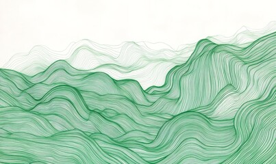 Obraz premium Green, wavy line drawing of a mountain range. The image is abstract and has a sense of movement and depth