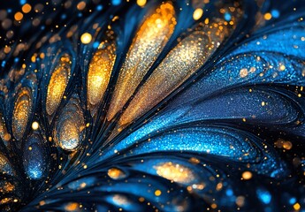 background of abstract glitter lights. blue gold and black