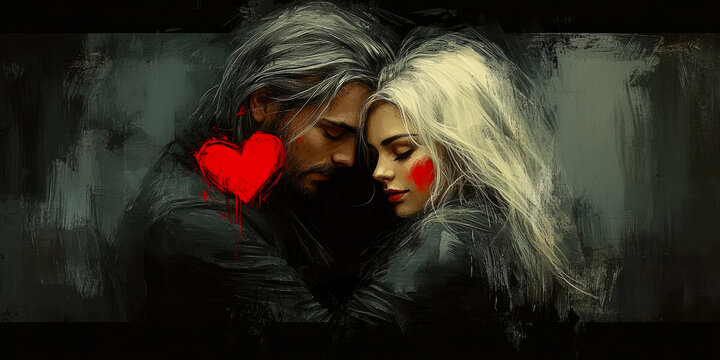 Passionate Embrace: An Impasto Painting of a Couple in Love