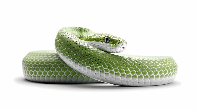 green snake on white background