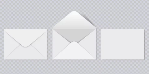 Set of white envelopes. Blank open and closed envelopes mockup. Empty template for branding identity design, mail presentation, for office messages or documents sending. Realistic vector illustration © tamaraluiza