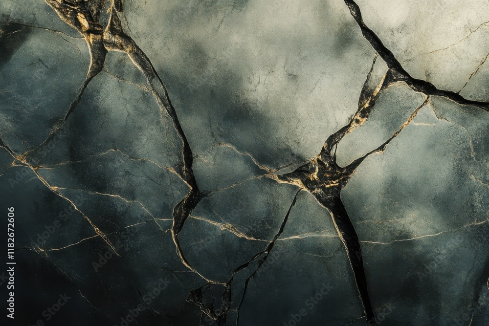 Poster cracked granite surface displaying intricate patterns and textures in natural light