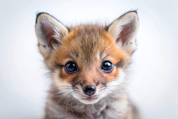 Obraz premium Adorable fox kit portrait against white background.