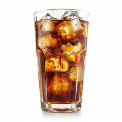 Refreshing glass filled with ice and cola, isolated on a white background