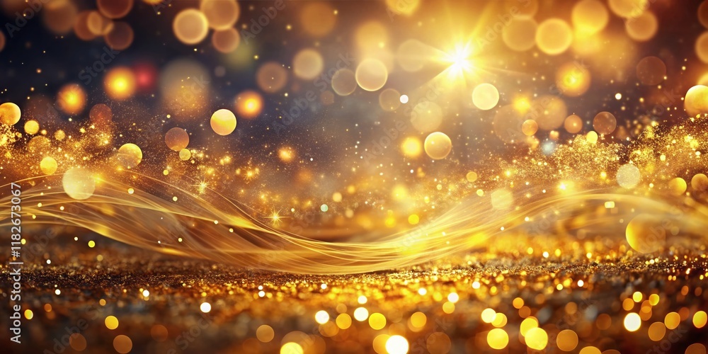 Poster abstract golden bokeh lights background - sparkling festive texture