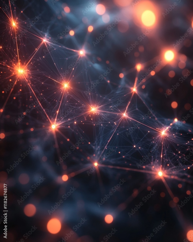 Poster Futuristic Tech Network Neon Geometric Patterns in Soft Pastel Glow