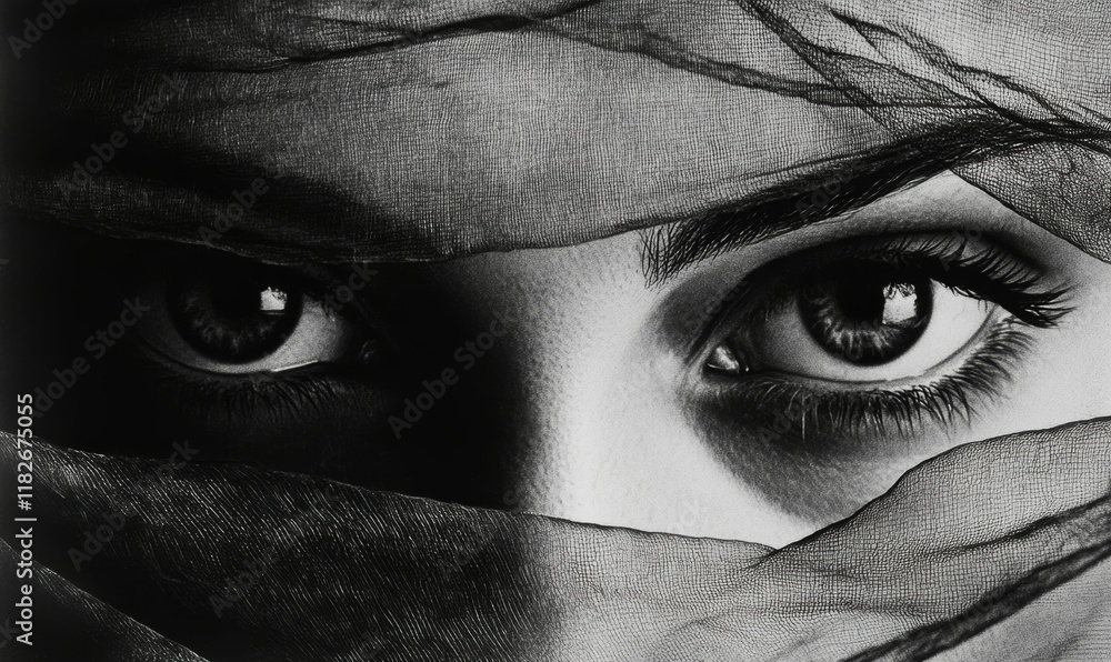 Poster eyes of a person looking deep into the distance with a soft veil effect.