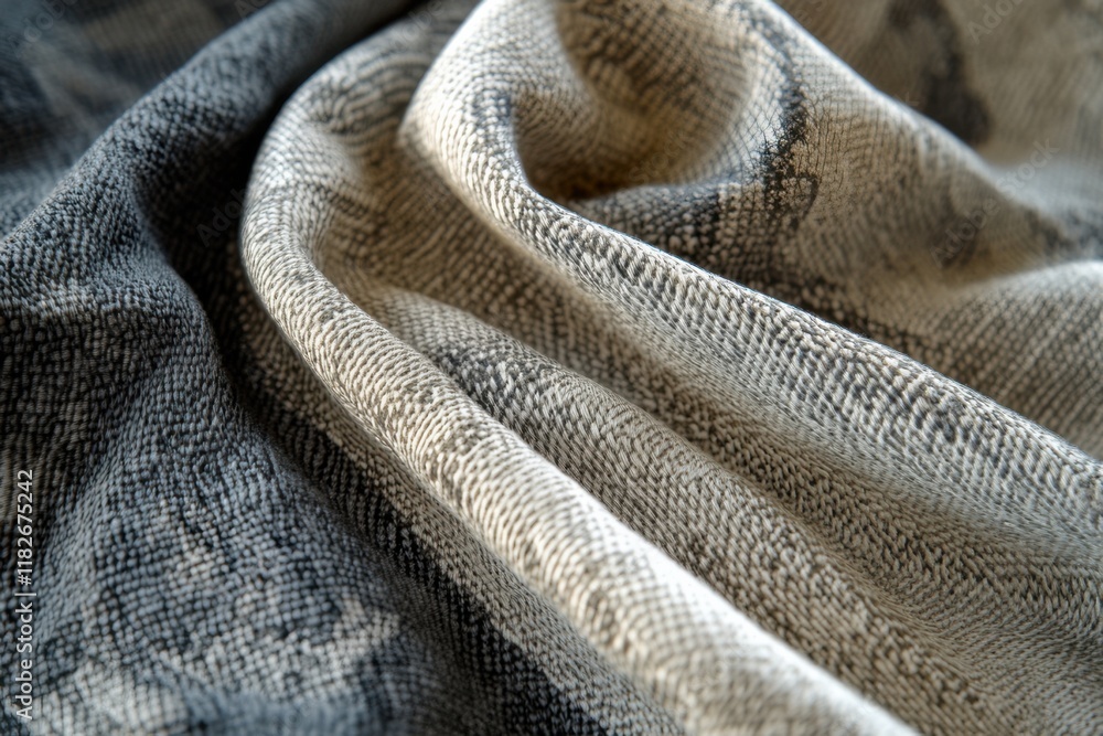 Poster textured fabric in neutral tones showcases intricate patterns and soft drapes suitable for various d