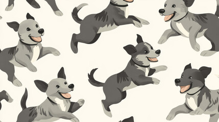Naklejka premium Vector seamless pattern of dogs. Gray chaotic dogs.