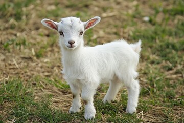Obraz premium Adorable Baby Goat Playing in Lush Green Grass on a Sunny Spring Day