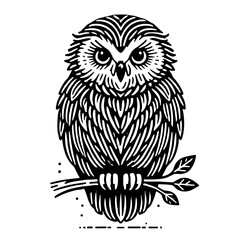 Obraz premium Mysterious Perched Owl in Dark Fantasy Etched Style