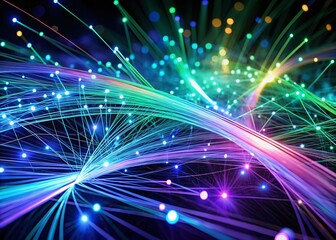 Naklejka premium Abstract Network Data Flow: Long Exposure Visualization of Advanced Data Mesh Architecture in Virtual Environment