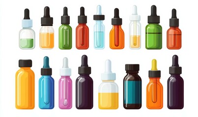 Medical bottle assortment with droppers.