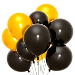 Gold and black balloons, isolated on a bright white background.