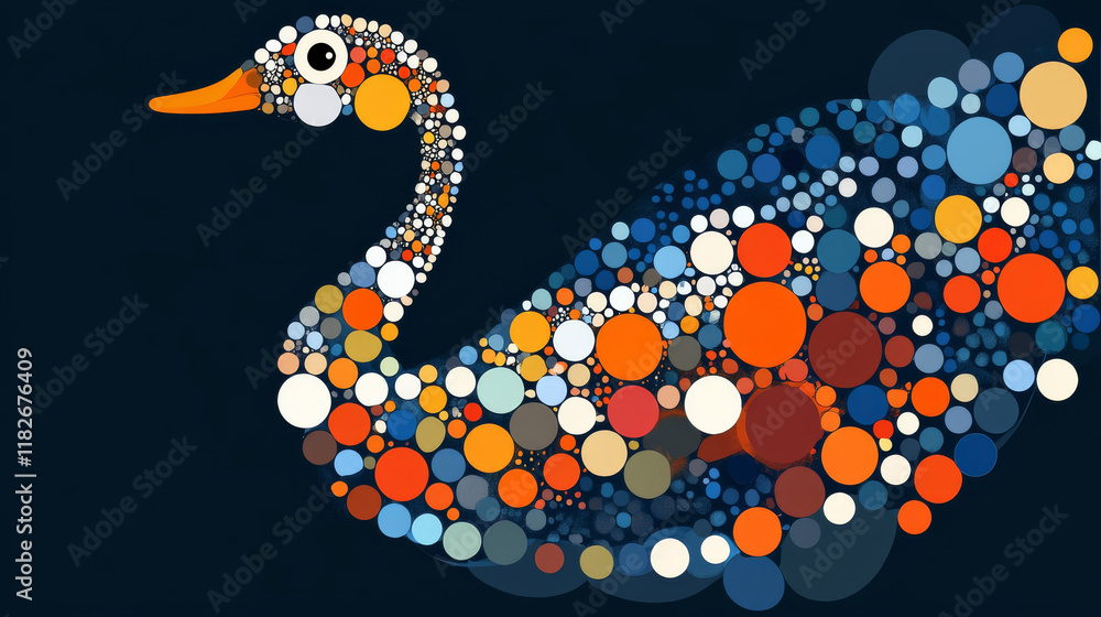 Poster goose of the particles. goose consists of circles and points. vector illustration
