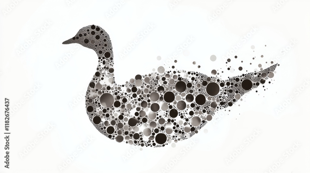 Poster goose of the particles. goose consists of circles and points. vector illustration
