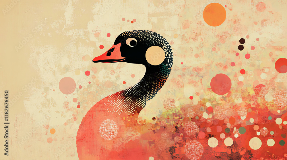 Poster goose of the particles. goose consists of circles and points. vector illustration