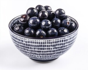 Vibrant Assortment of Fresh Blueberries and Blackberries in a Bowl Against a Clean White Backdrop