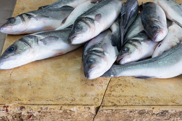 Djerba, Medenine, Tunisia. Fresh fish in a market at the Houmt Souk.