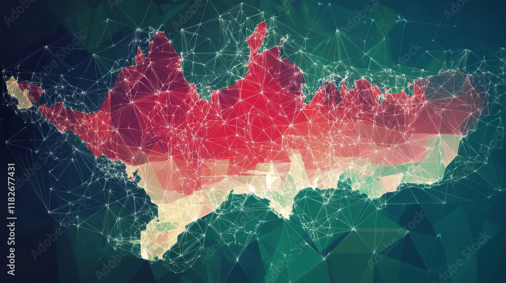 Poster hologram of austria. map of austria from polygons, triangles points and lines. map of austria low-po