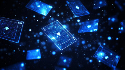 Playing card. A grid of blue stars in the night sky. Glowing dots create the shape of playing cards. Casino, poker, gambling, card and other concepts illustration or background