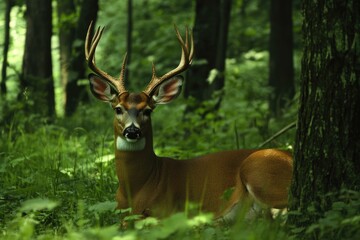 Naklejka premium Majestic White-Tailed Buck in a Serene Forest Setting of Tennessee
