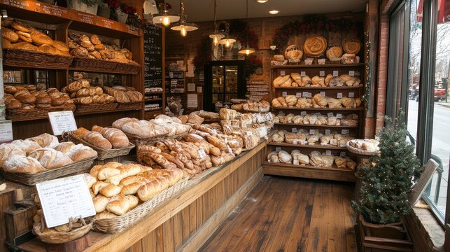 A Rustic Bakery Displaying Assortment Of Fresh Breads